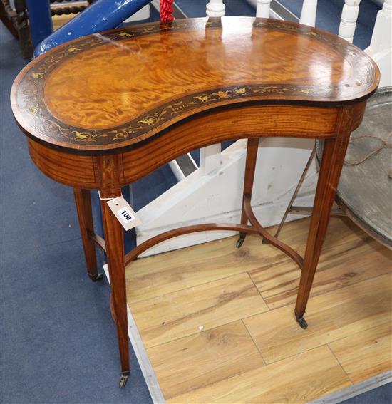 An Edwardian marquetry inlaid satinwood kidney shaped occasional table, W.78cm, D.44cm, H.76cm